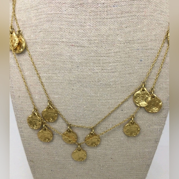 Madewell Goldtone Textured Coin Dual Strand Necklace 29" - Picture 1 of 5